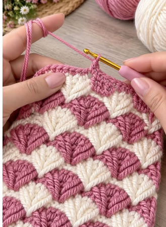 Pink & Cream Shell Stitch
